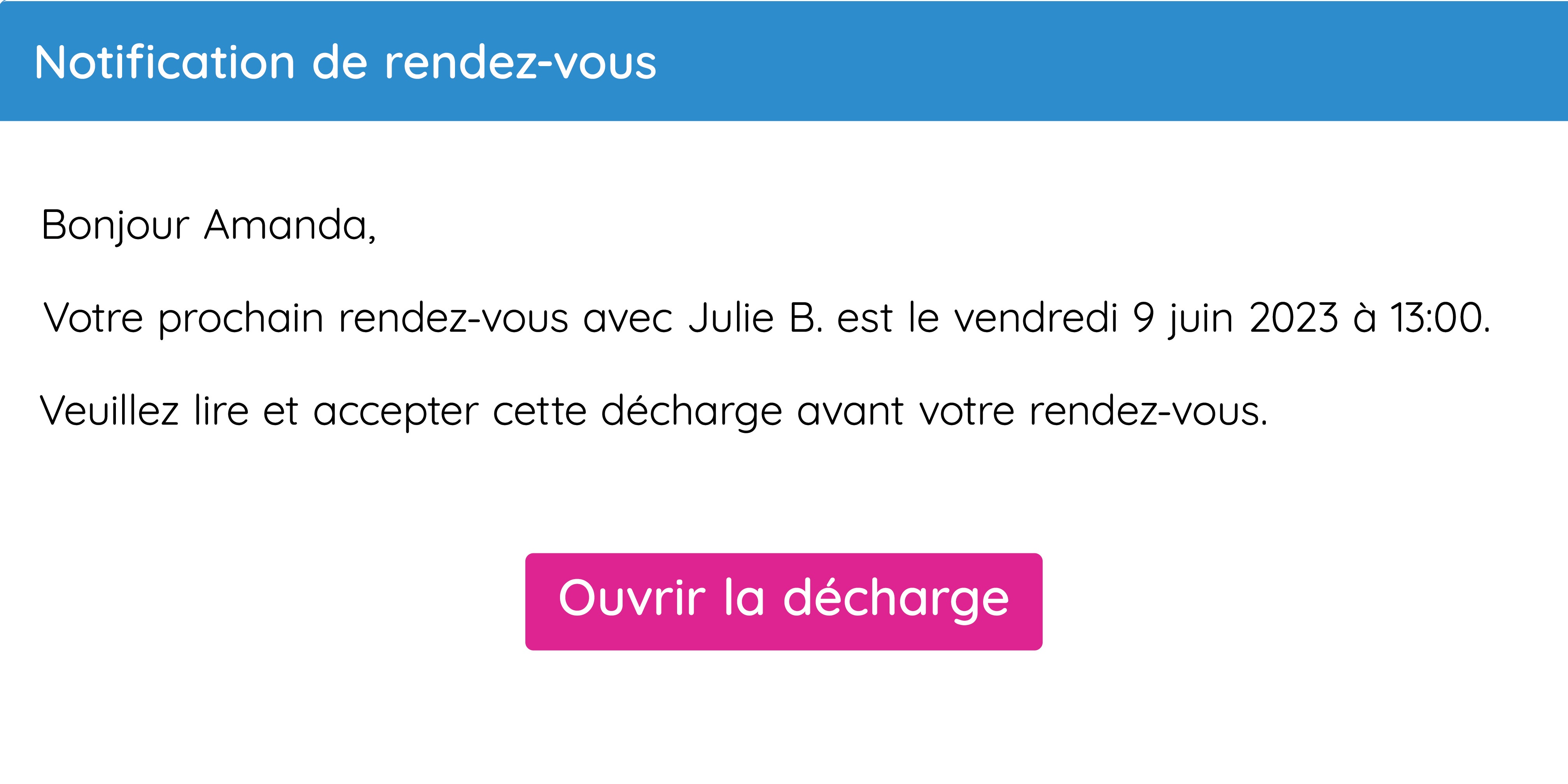 Un courriel rappelant au client d'accepter la renonciation